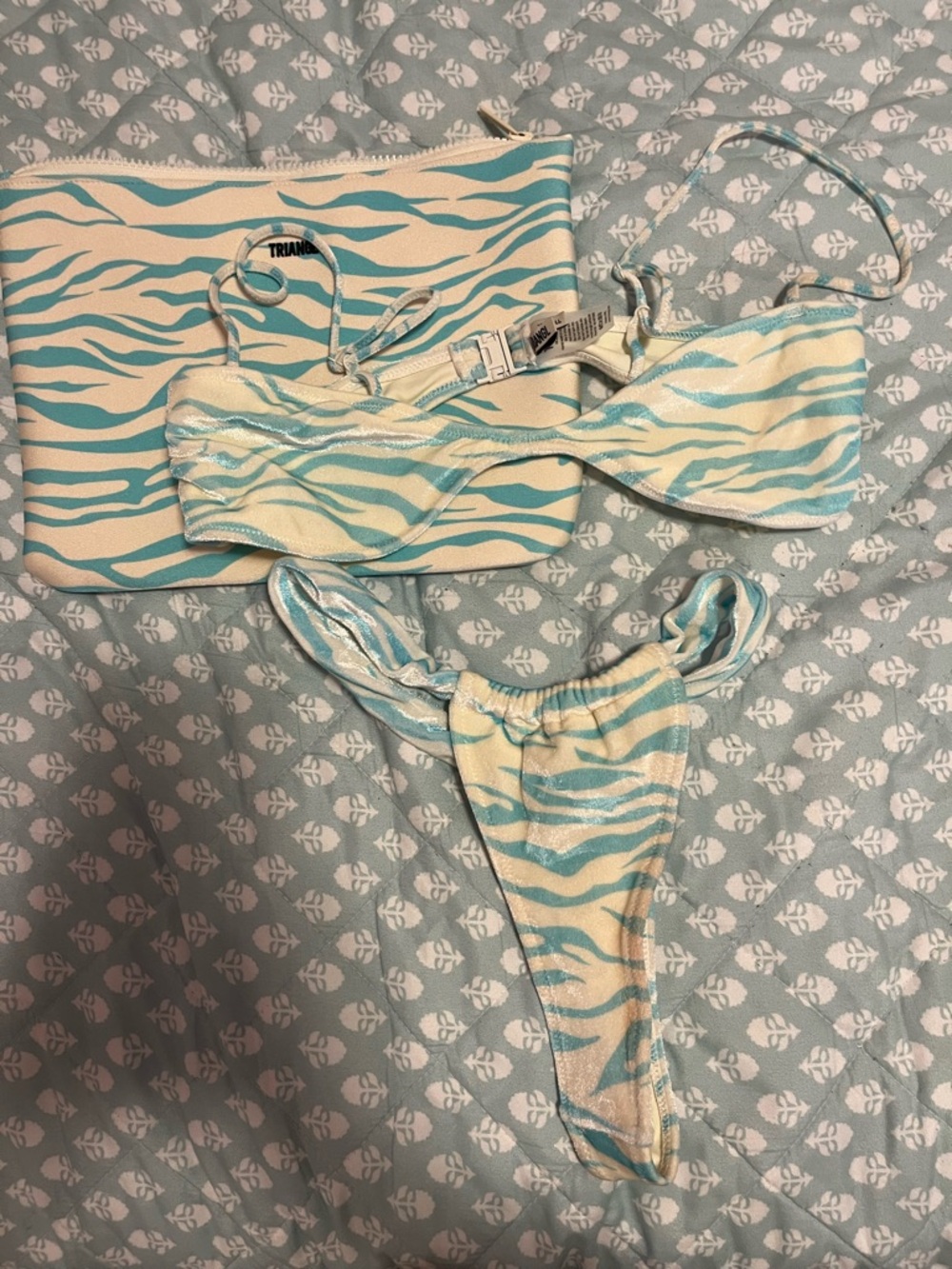 triangl swimwear Zebra-Print Bikini in Light Blue and Cream